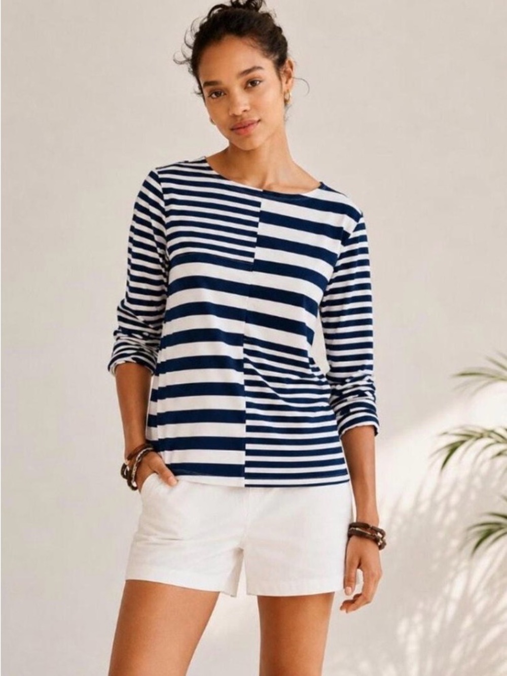 J. Crew Navy and Cream Striped Long Sleeve Tee